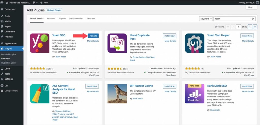 Yoast SEO plugin interface displaying content readability and SEO analysis for WordPress posts