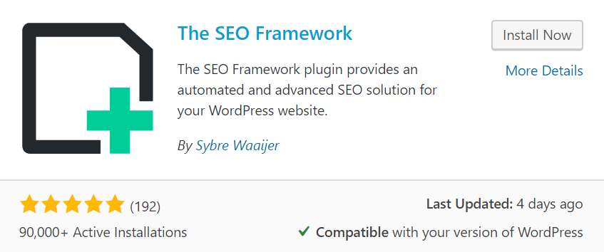 The SEO Framework plugin interface focused on lightweight and performance-based SEO for WordPress