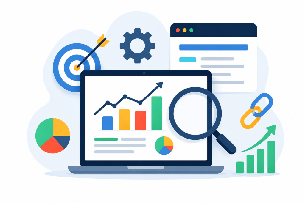 SEO analytics and website growth illustration